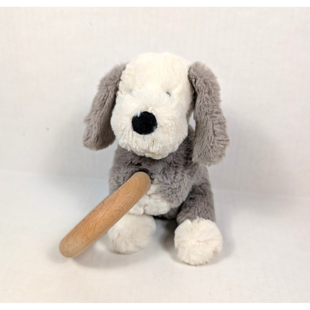 Jellycat Tumblie Sheep Dog Plush Rattle Wood Ring Teether Baby Toy